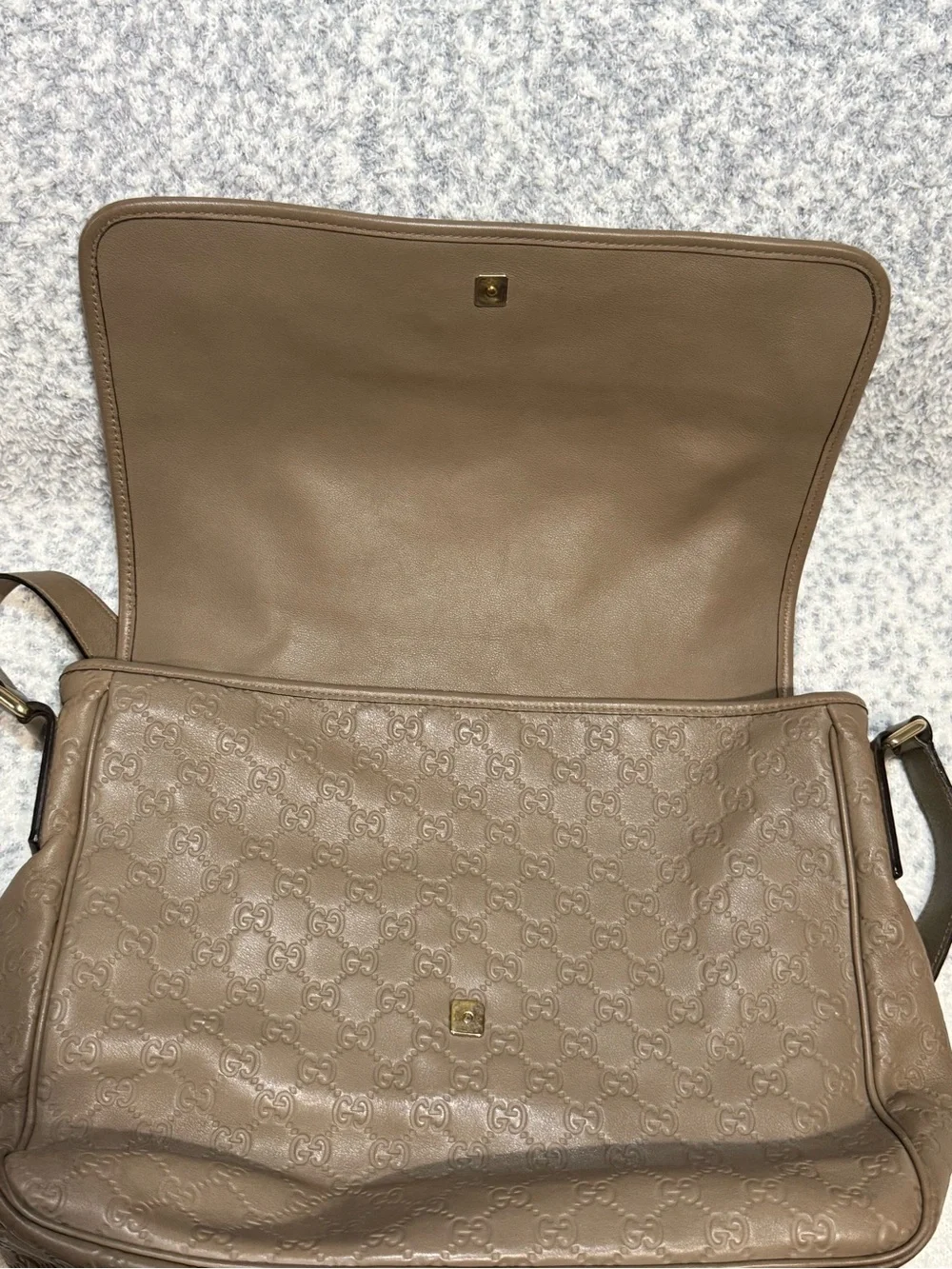 Gucci Taupe Brown Embossed Leather Messenger Bag